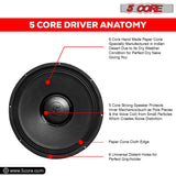 5Core 15 Inch Subwoofer Speaker 3500W Peak 8Ohm PA Replacemen DJ Sub Woofer 90 Oz Magnet