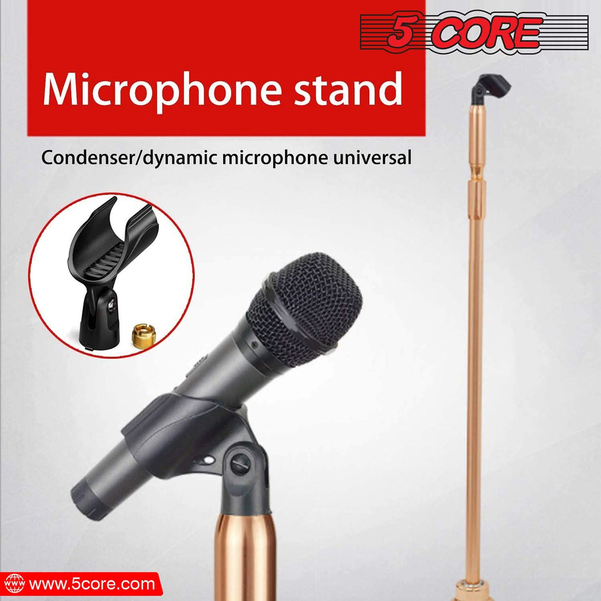 5 Core Universal Microphone Clip Holder 6Pack Mic Mount w Gold Plated 5/8" - 3/8" Screw Adapter