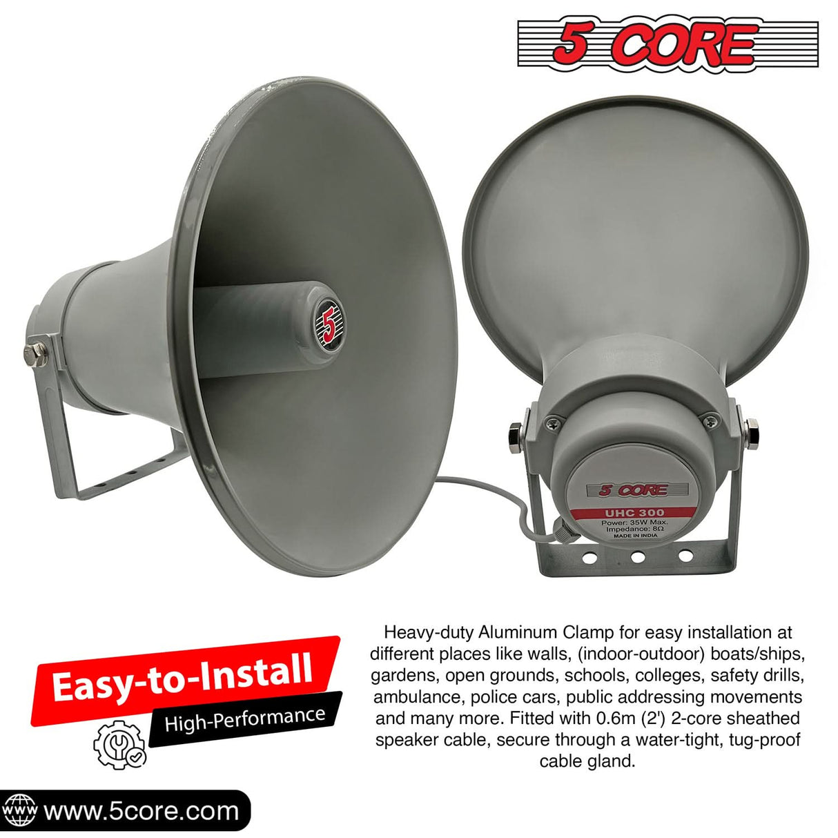 5Core PA Horn Loud Speaker 12 Inch Outdoor Indoor 35W 8 Ohm Multi Purpose Loudspeaker