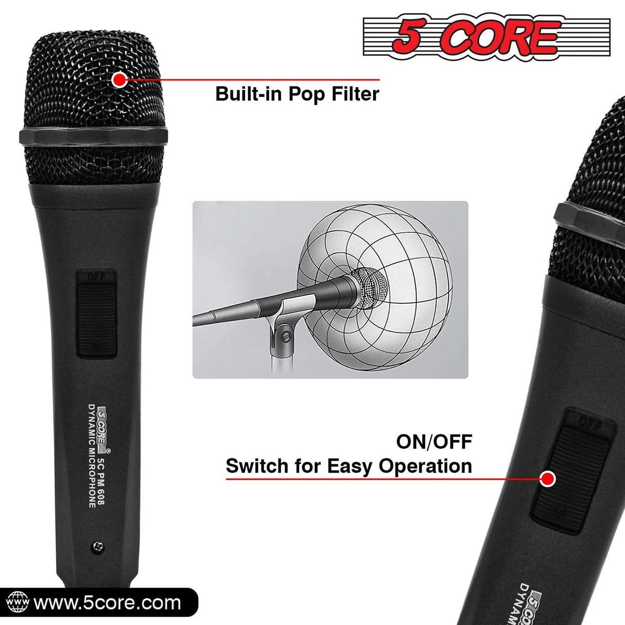 5Core XLR Microphone Dynamic Mic Karaoke Singing Studio Mics Handheld Microfono