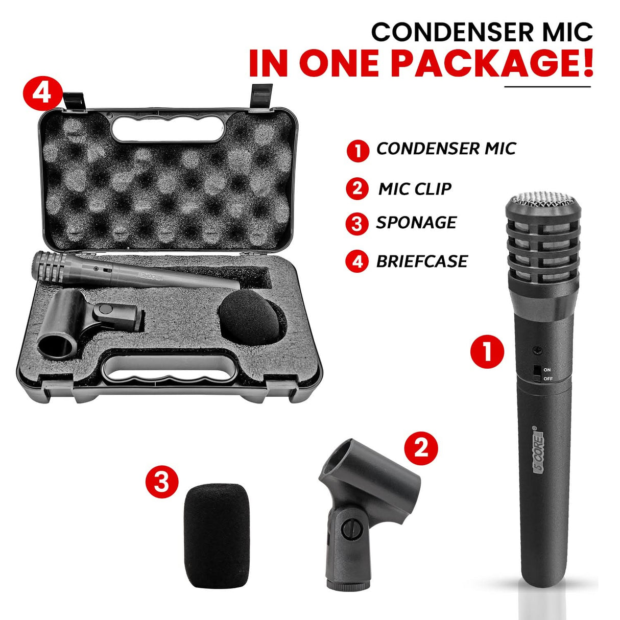 5Core Instrument Microphone Professional XLR Cardioid Pencil Stick Condenser Mic Black