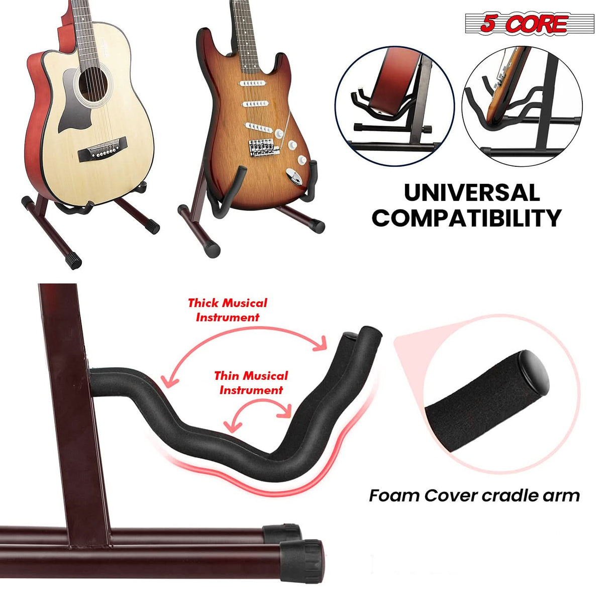 5Core Guitar Stand Floor A Frame Electric Acoustic Bass Soporte Para Guitarra BROWN