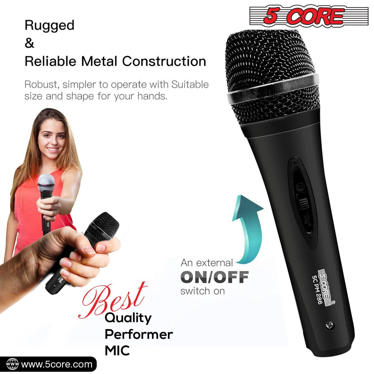 5Core XLR Microphone Dynamic Mic Karaoke Singing Studio Mics Handheld Microfono