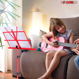 5Core Music Stand For Sheet Music Portable Tripod Adjustable Folding Note Holder RED