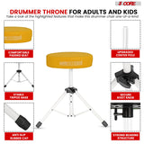 5Core Drum Throne Adjustable Guitar Stool Padded Drummer Seat for Adults & Kids YELLOW