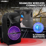 5 CORE TWS Pair Bluetooth Party Speakers Portable Karaoke PA System Rechargeable Loud Speaker + 2X Tripod Stand 4X Wireless Mics LED Light Active Home (15 Inch)