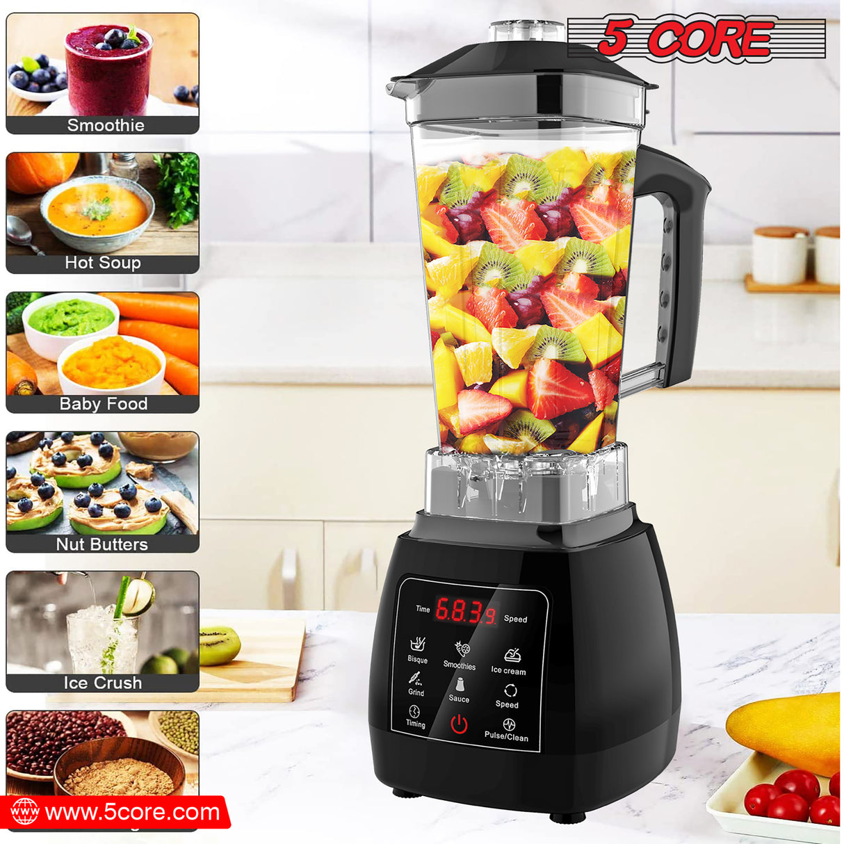 5 Core 2000W Personal Blender for Shakes, Smoothies, Food Prep, and Frozen Blending with Titanium Blade, 68oz Blender Cup- JB 2000 D