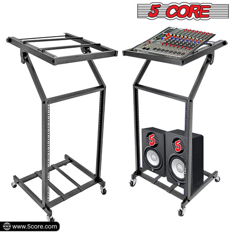 5Core DJ Mixer Stand 16U Adjustable Pro Audio Rack Mount Rolling Stage Cart w Wheel