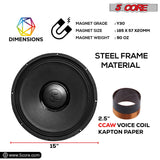 5Core 15 Inch Subwoofer Speaker 3500W Peak 8Ohm PA Replacemen DJ Sub Woofer 90 Oz Magnet