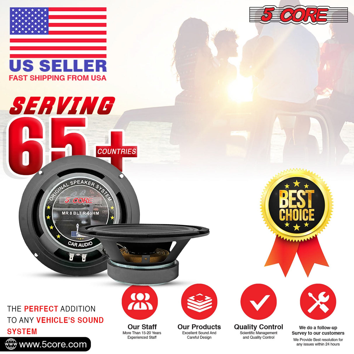 5Core 8 Inch Midrange Door Speaker 500W PMPO Subwoofer w Aluminum Bullet 4Ω Sub Woofer