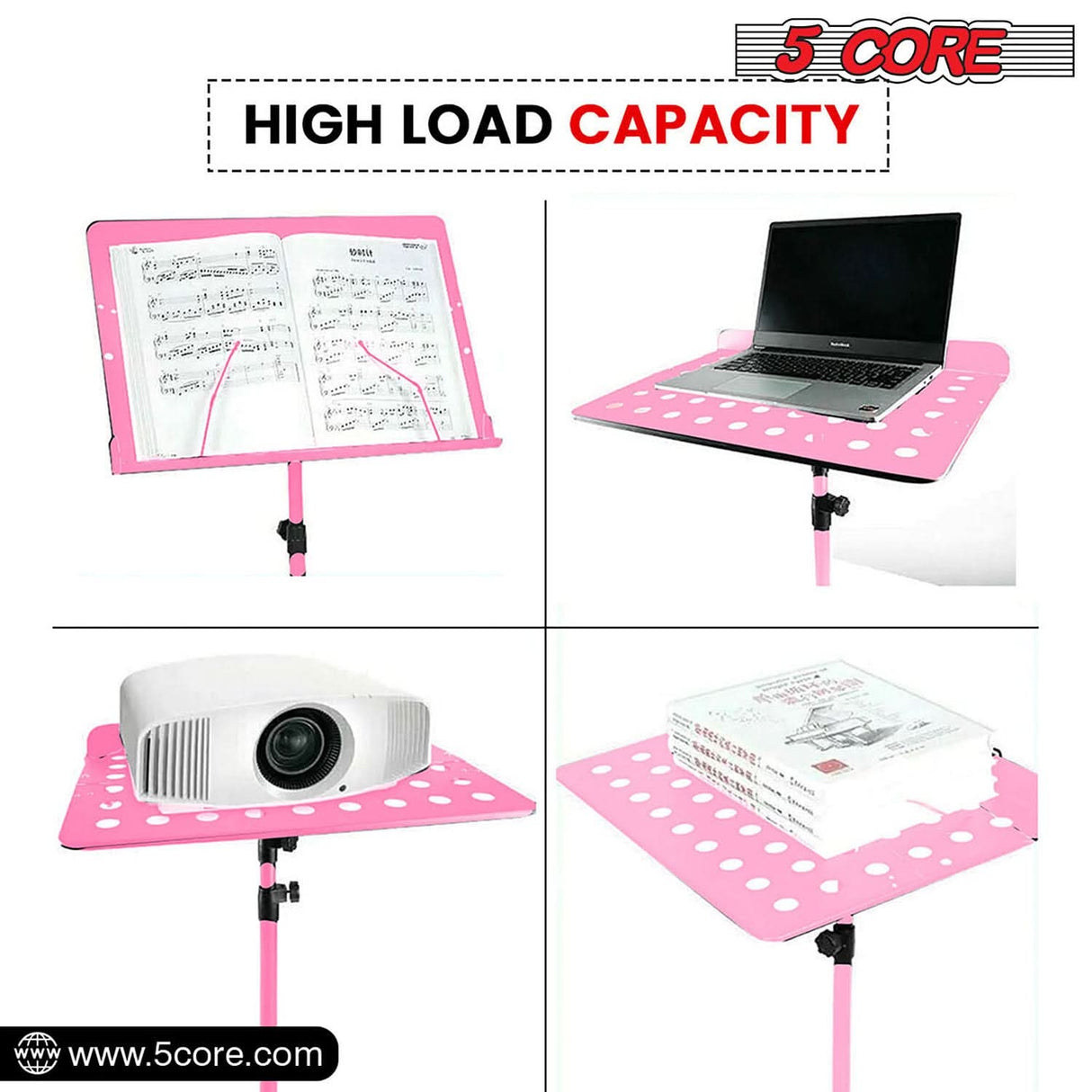 5Core Music Stand For Sheet Music Portable Tripod Adjustable Folding Note Holder PINK