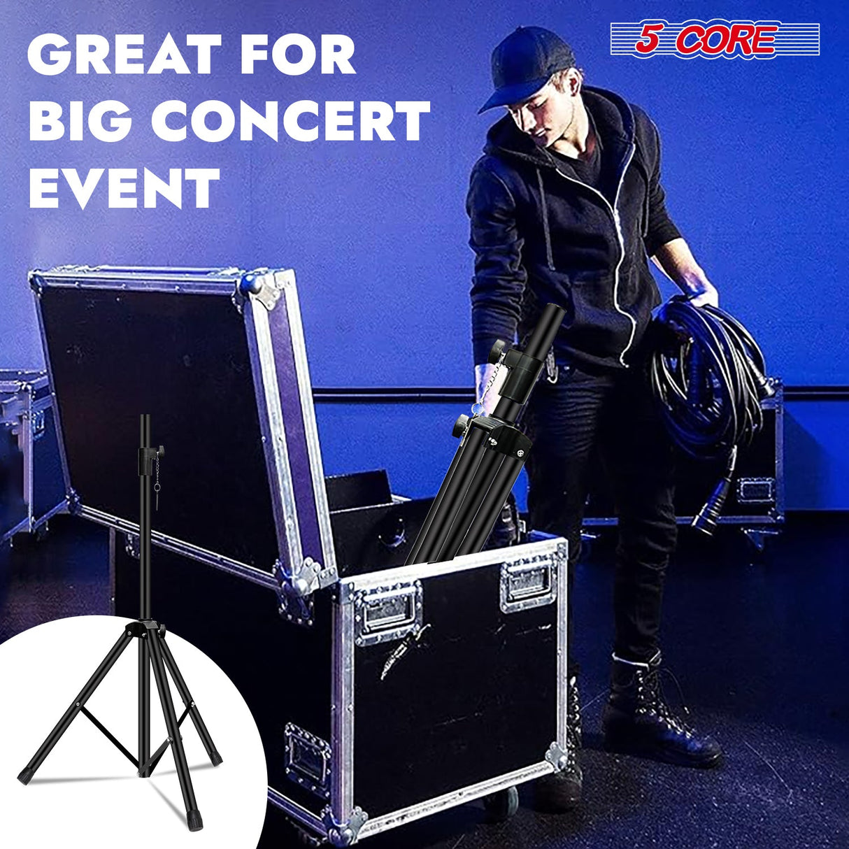 5 Core Speaker Stand Tripod Heavy Duty Adjustable Up to 72 Inch DJ Studio Monitor Stands Pole Mount Black