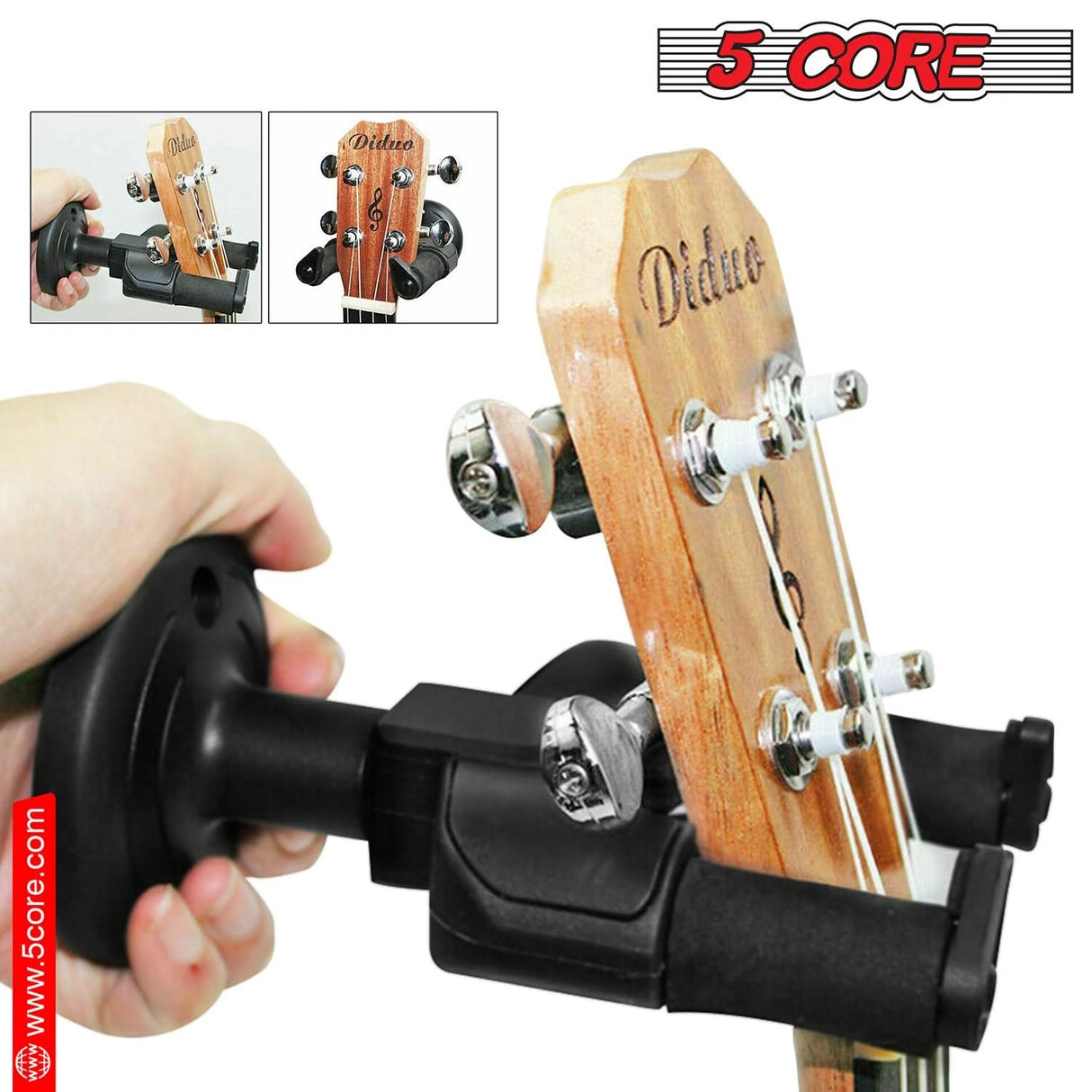 Soft Padded Guitar Wall Mount Hangers - 5 Core Adjustable Rotatable Hook