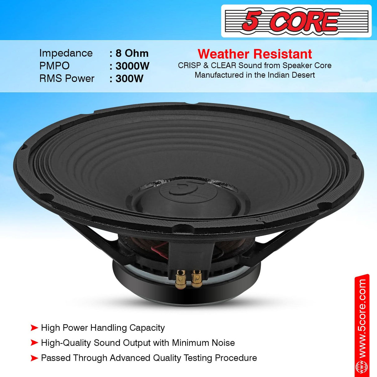 5Core 15 Inch Subwoofer Speaker 8 Ohm Full Range Replacement DJ Bass Sub Woofer