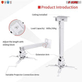 5Core Projector Mount Ceiling Wall Universal Holder Adjustable Low Profile Capacity 40lb WHITE