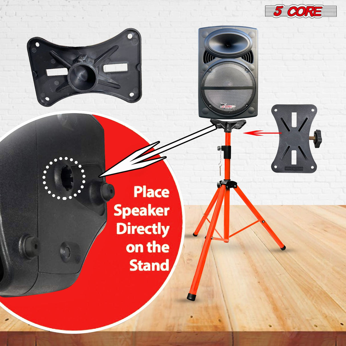 5 Core Speaker Stand Tripod Floor Adjustable Up to 48 Inch DJ Studio Monitor Stands Pole Mount Pair ORANGE