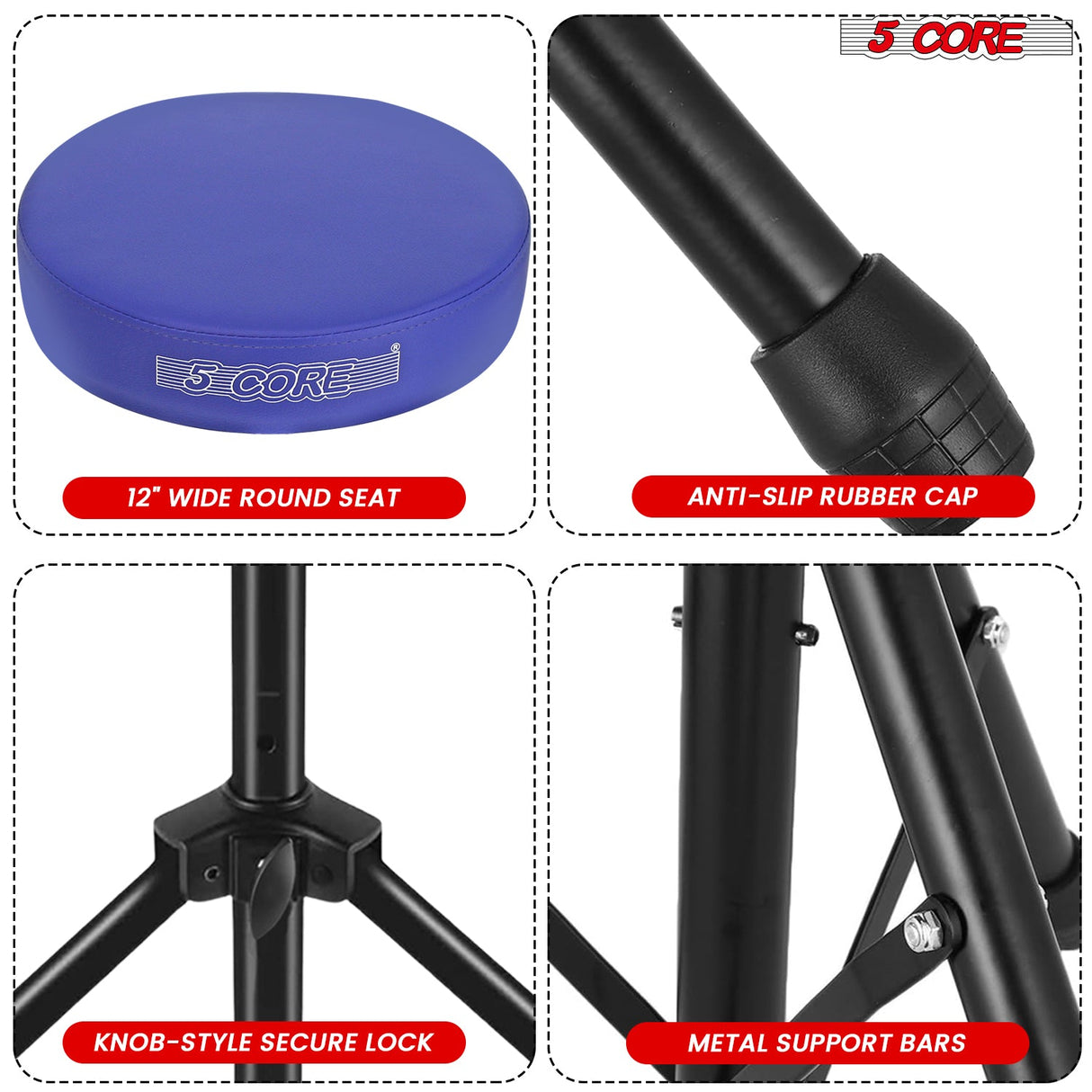 5Core Drum Throne Adjustable Guitar Stool Padded Drummer Seat for Adults & Kids BLUE