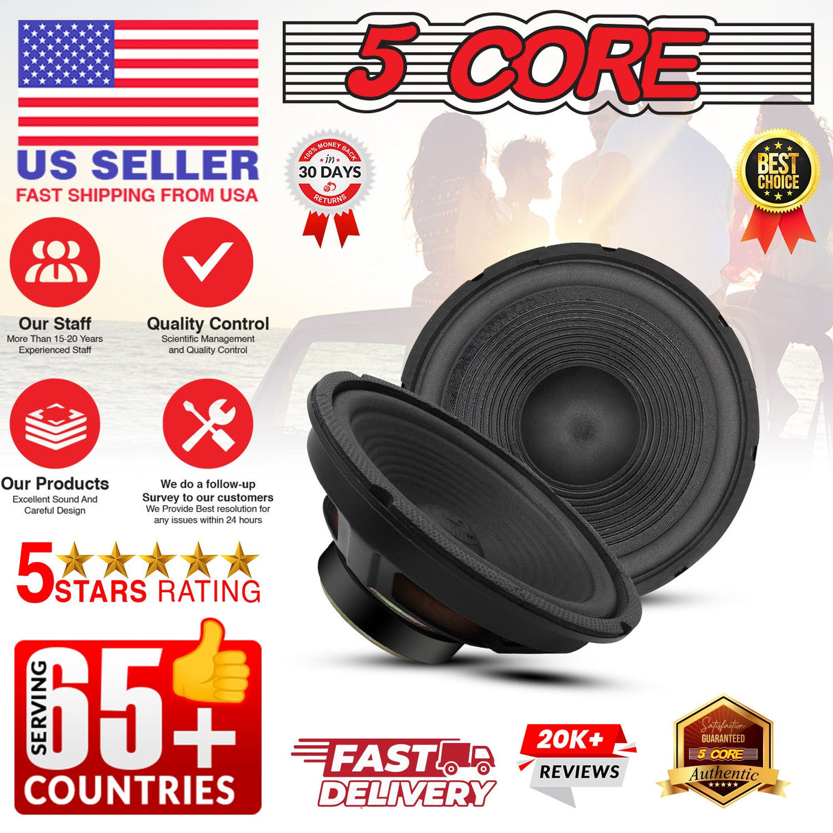 5 Core 8 Inch Subwoofer Speaker 1000W Combined Peak 4Ohm Replacement Car Bass Sub Woofer