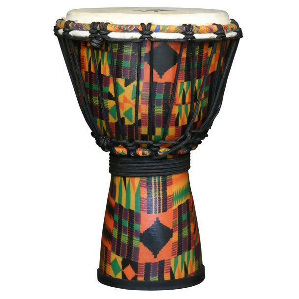 Royal Kente Cloth Djembe, 7" Head x 12" Tall