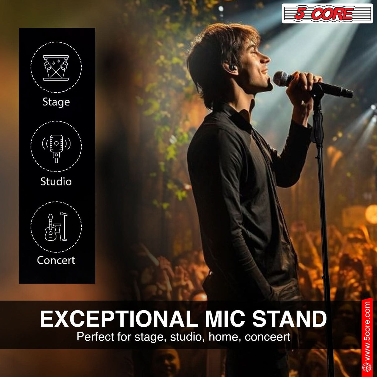 5Core Universal Microphone Stand Height Adjustable 35 to 57" Round Base Floor Mic Holder Metal Build