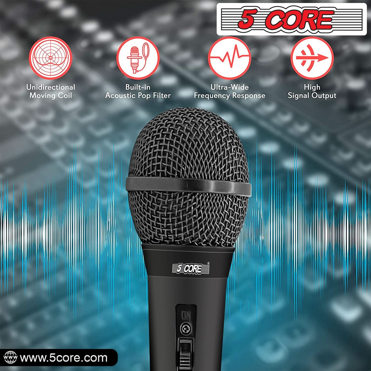 5Core XLR Microphone Dynamic Mic Karaoke Singing Studio Mics Handheld Microfono