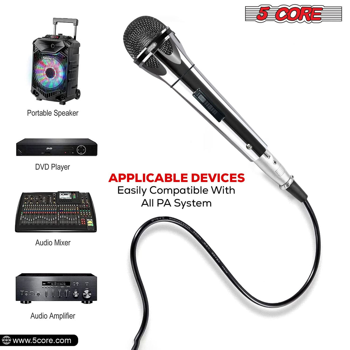 5Core XLR Microphone Dynamic Mic Karaoke Singing Studio Mics Handheld Microfono