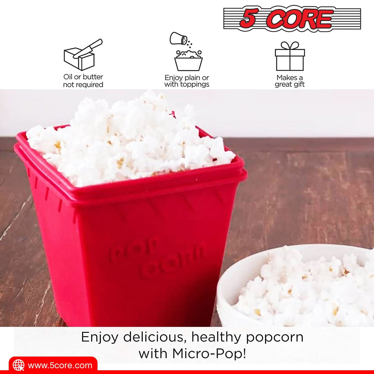 5Core Silicone Popcorn Maker Bowl  Microwave BPA Free and Dishwasher Safe Hot Air Kernel Popper