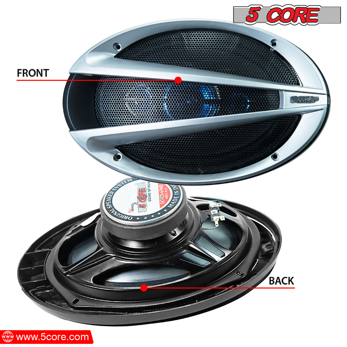 5 Core 6x9 Speakers Car Audio Black 4 Pack| 1100W Coaxial Speakers Car Audio with 100 MM Magnet, 4 Ohm | Professional 6x9 Speaker for Car Audio, Door Speakers- CS-69-40 2 PAIR