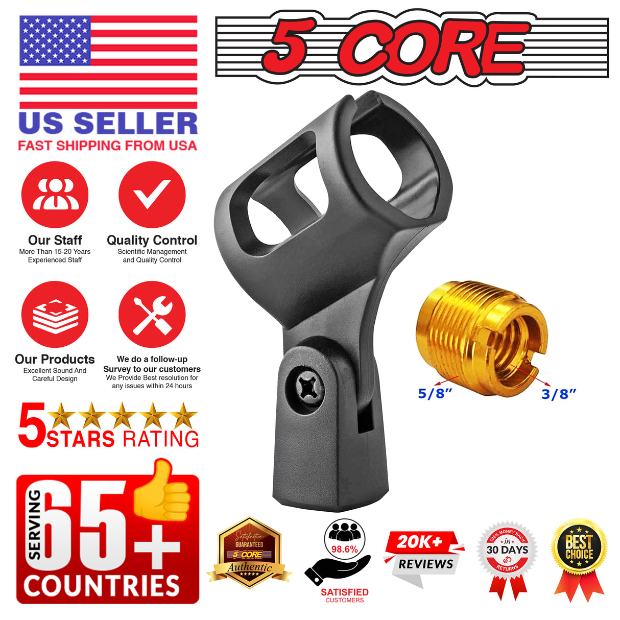 5 Core 3 Pieces Black Universal Nut Adapter Microphone Clip Clamp Holder For All Mic stand MC 01 3PCS