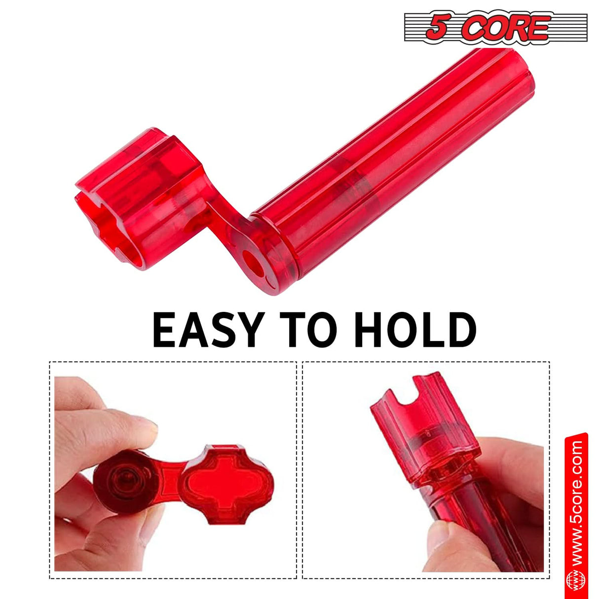 5Core Guitar String Winder Professional Guitars Tools Peg Winder with Bridge Pin Remover RED