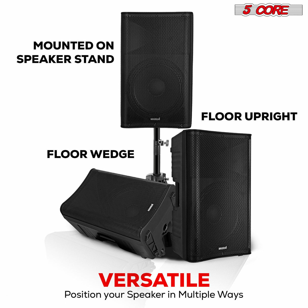 5 Core 12 Inch Professional 3000W Powered PA System Pair 2 Way TWS Bluetooth Speaker +4 Wireless UHF Mics +2 Stand +2 Bags XLR in/Out Active Preamp Outdoor Sound Set for DJ Party