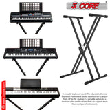 5Core Keyboard Stand Double X Style Adjustable  Piano Riser For 49 To 88 Keys + Gear