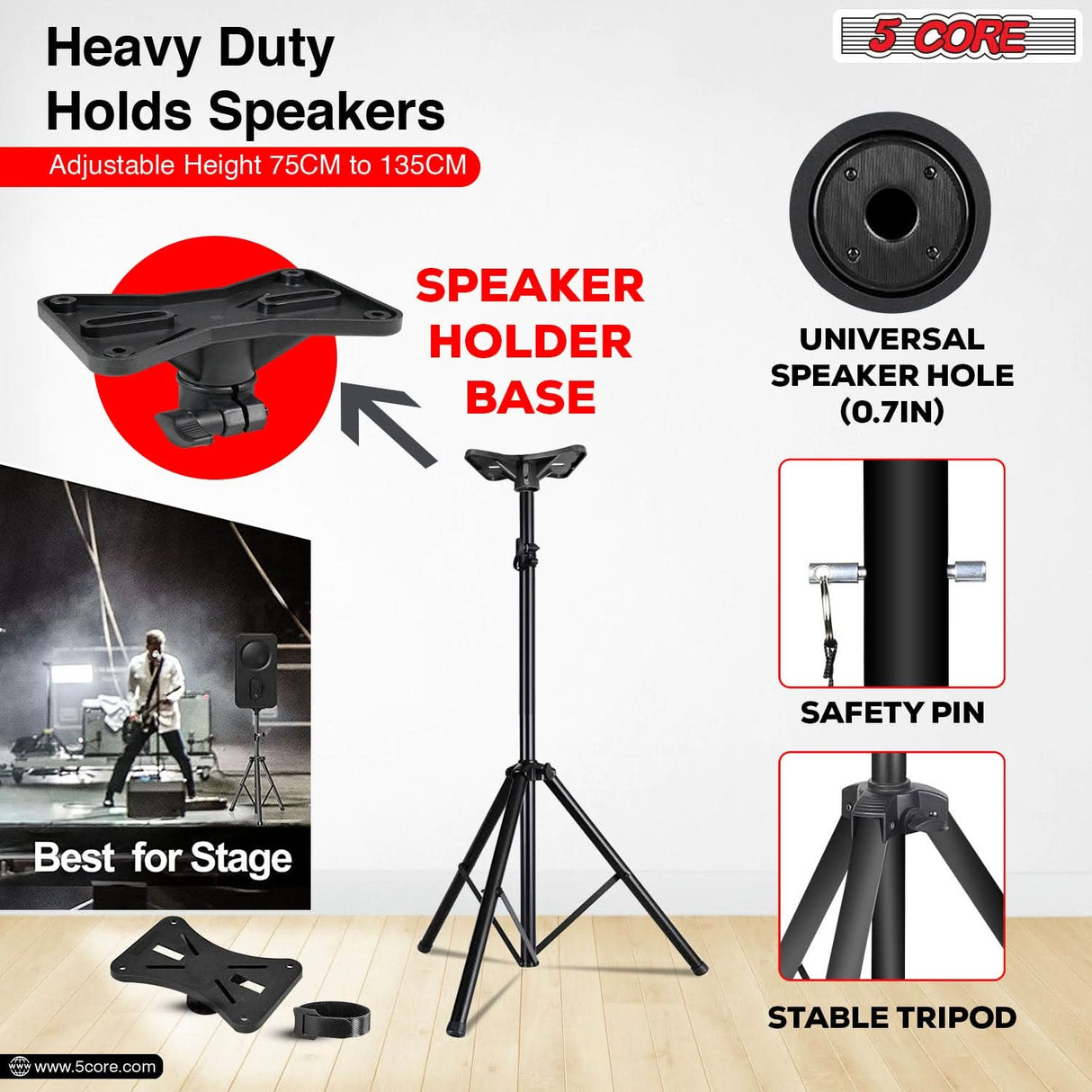 5Core Speaker Stand Tripod Tall Adjustable 72 Inch DJ Pole Mount Studio Monitor Stands Yellow