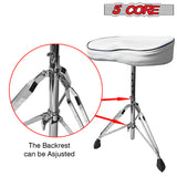 5 Core Drum Throne Saddle White| Height Adjustable Padded Comfortable Drum Seat with Two Drumsticks| Stools Chair Style with Double Braced Anti-Slip Feet, Comfortable Seat for Drummers, Guitar Players- DS CH WH SDL