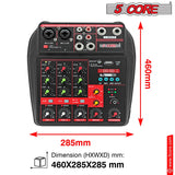 Compact and versatile, the 4-channel audio mixer measures 460x285x285 mm, perfect for any setup