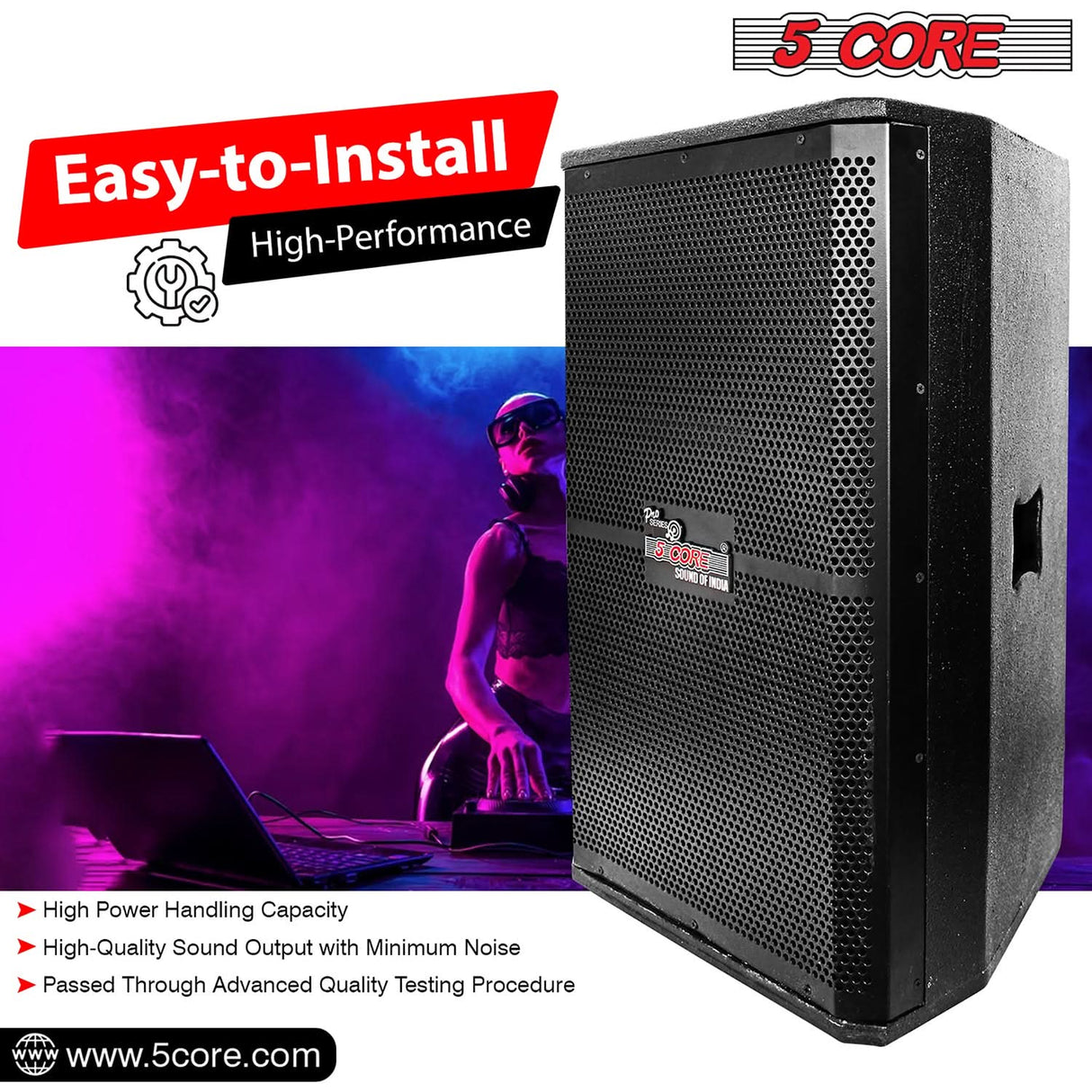 5Core Portable Cabinet PA DJ Speaker System 15 Inch 2000W Passive 2 Way Loudspeaker