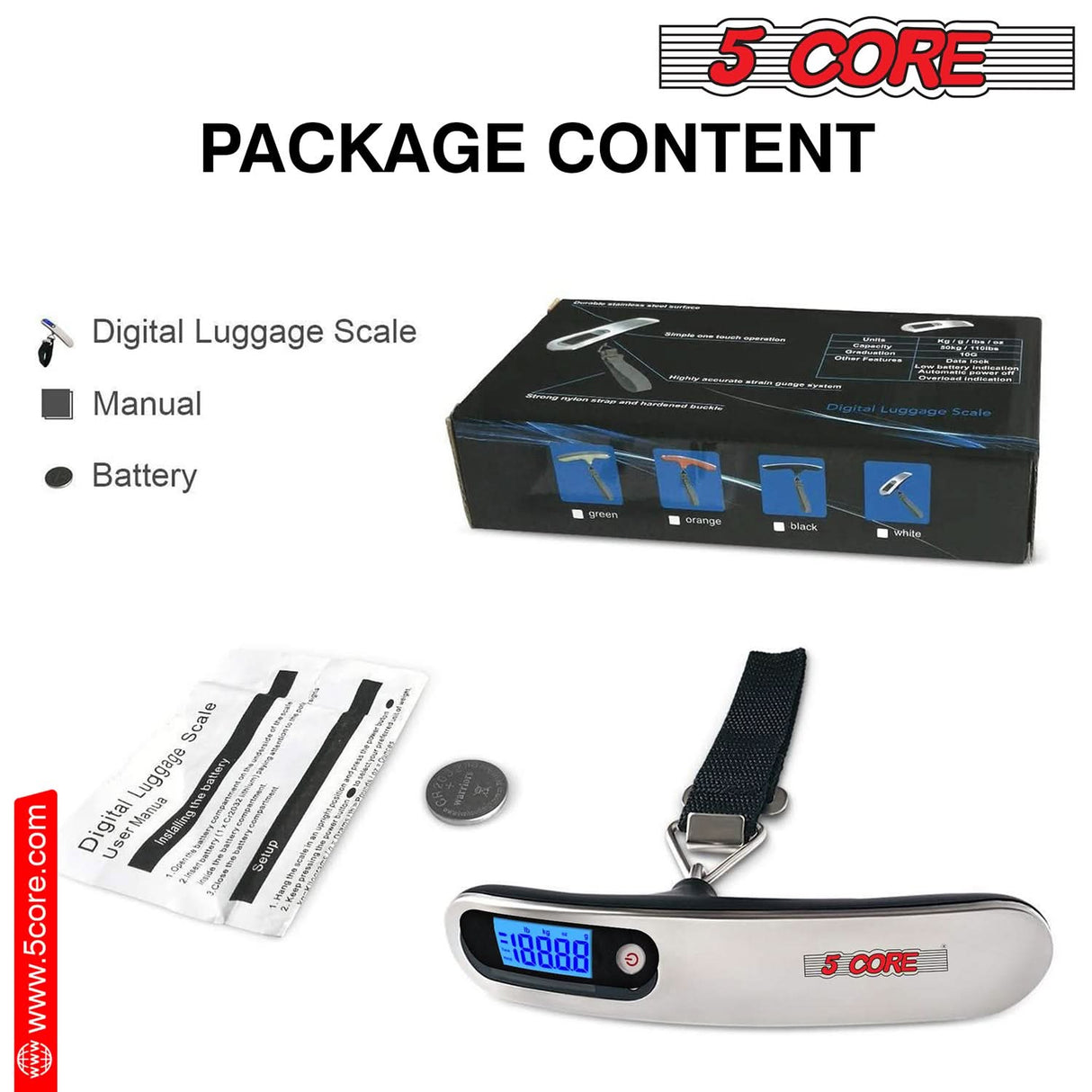 5Core Digital Luggage Scale Weight Scale Travel Hanging Baggage Weighing Machine