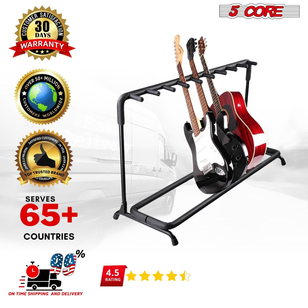 5 Core Guitar Rack 9 Slot Multi Guitars Stands Floor Safe Storage.