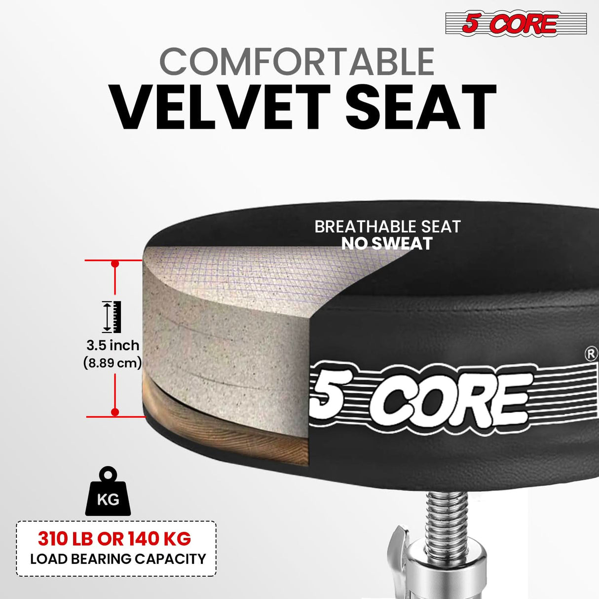 5 Core drum throne with comfortable padded seat, ideal for drummers and guitarists