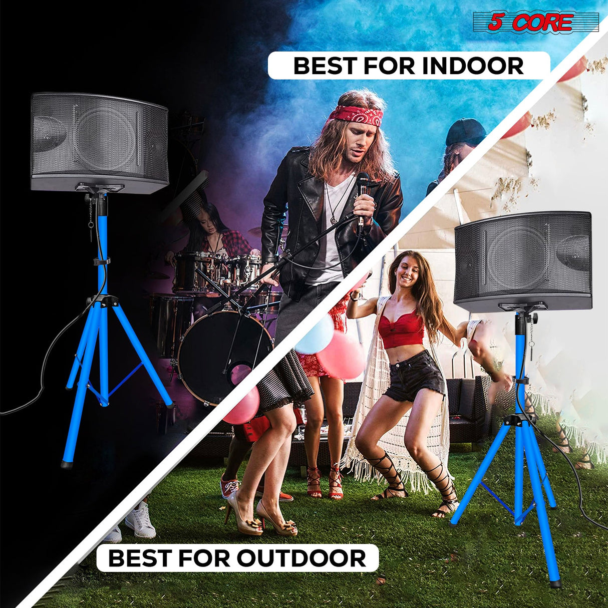 5 Core Speaker Stand Tripod Floor Adjustable Up to 48 Inch DJ Studio Monitor Stands Pole Mount Pair SKY BLUE