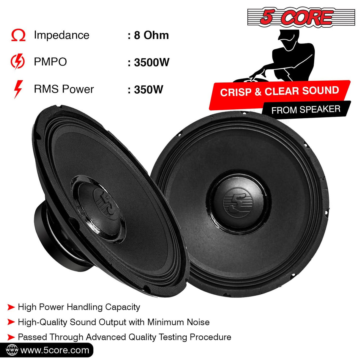 5Core 15 Inch Subwoofer Speaker 3500W Peak 8Ohm PA Replacemen DJ Sub Woofer 90 Oz Magnet