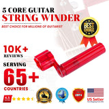 5Core Guitar String Winder Professional Guitars Tools Peg Winder with Bridge Pin Remover RED