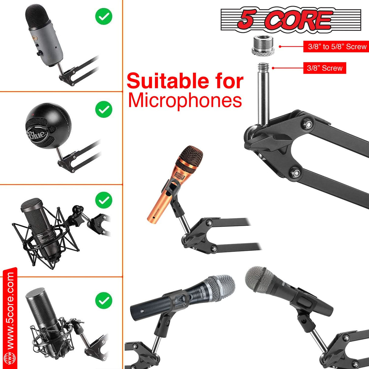 5Core Microphone Stand Suspension Desk Scissor Boom Arm w Shock Mount Pop Filter