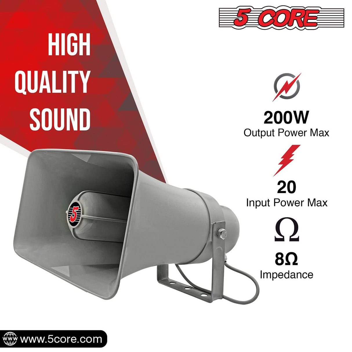 5Core PA Horn Speaker 6x10 Inch Loudspeaker 20W RMS 1000ft Range Pa System Ambulence Truck