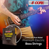 5Core Bass Electric Guitar Strings 0.045-.100 Gauge w Bright Tone for 6 String Guitars