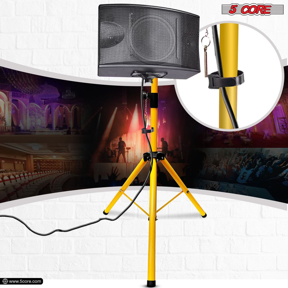 5Core Speaker Stand Tripod Tall Adjustable 72 Inch DJ Pole Mount Studio Monitor Stands Yellow