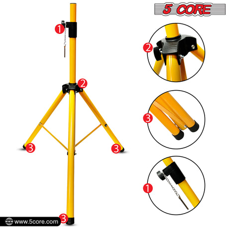 5 Core 2 Pieces PA Speaker Stands Adjustable Height Professional Heavy Duty DJ Tripod with Mounting Bracket, Tie and 2 Pieces Carrying Bag, Extend from 40 to 72 inches, Yellow - Supports 132 lbs SS HD 2 PK YLW