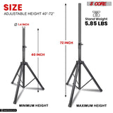 5 Core Speaker Stand Tripod Heavy Duty Adjustable Up to 72 Inch DJ Studio Monitor Stands Pole Mount Black