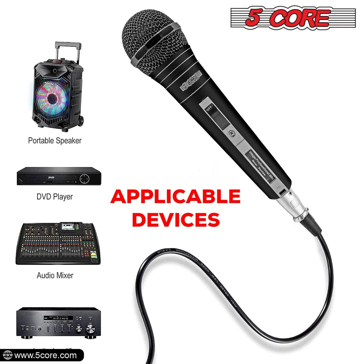 5Core XLR Microphone Dynamic Mic Karaoke Singing Studio Mics Handheld Microfono