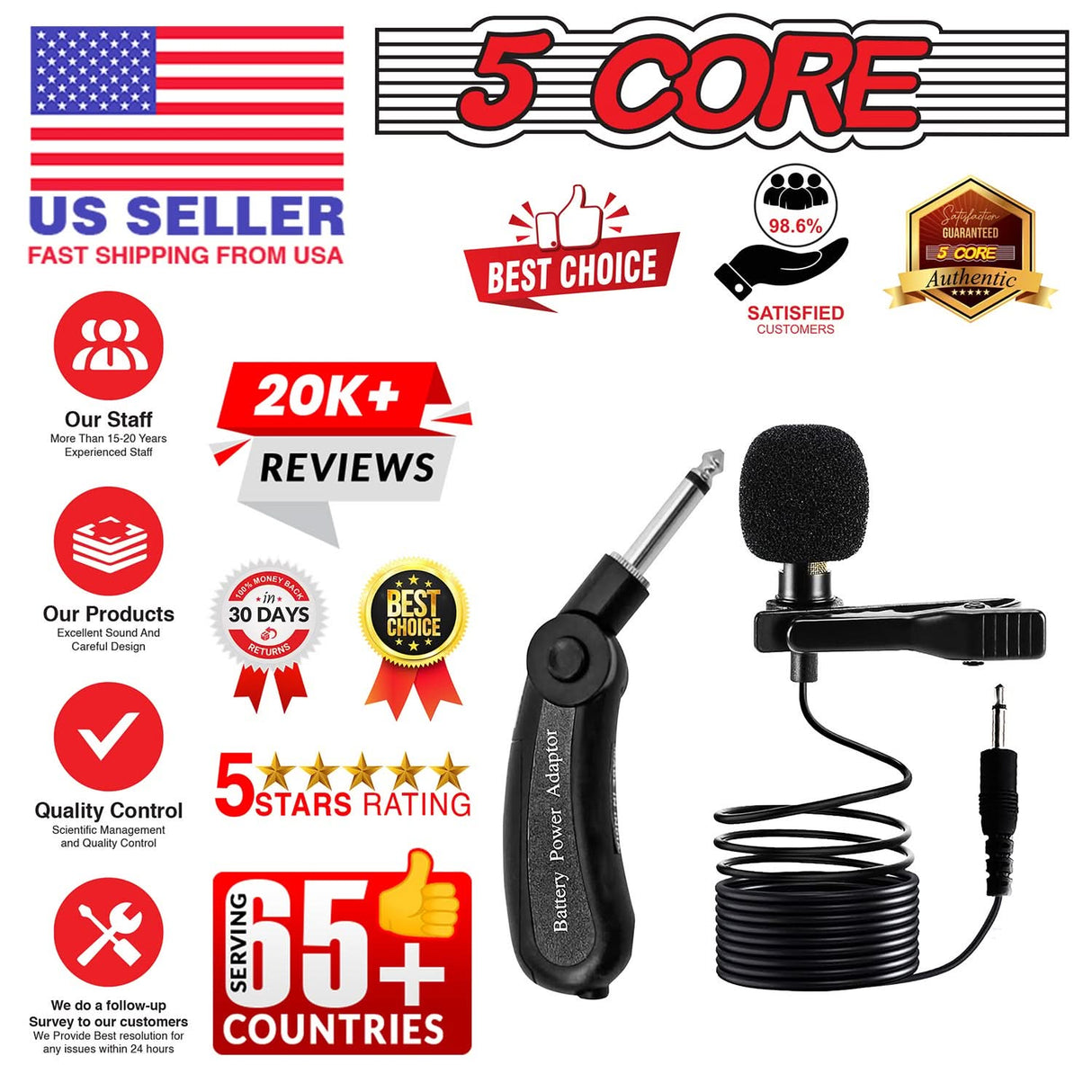 5Core Lavalier Microphone Clip On Professional Grade 3.5mm Lav Lapel Mic Omnidirectional